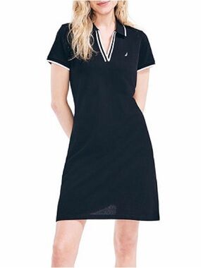Nautica Black Polo-Style Swim Coverup with White Trim